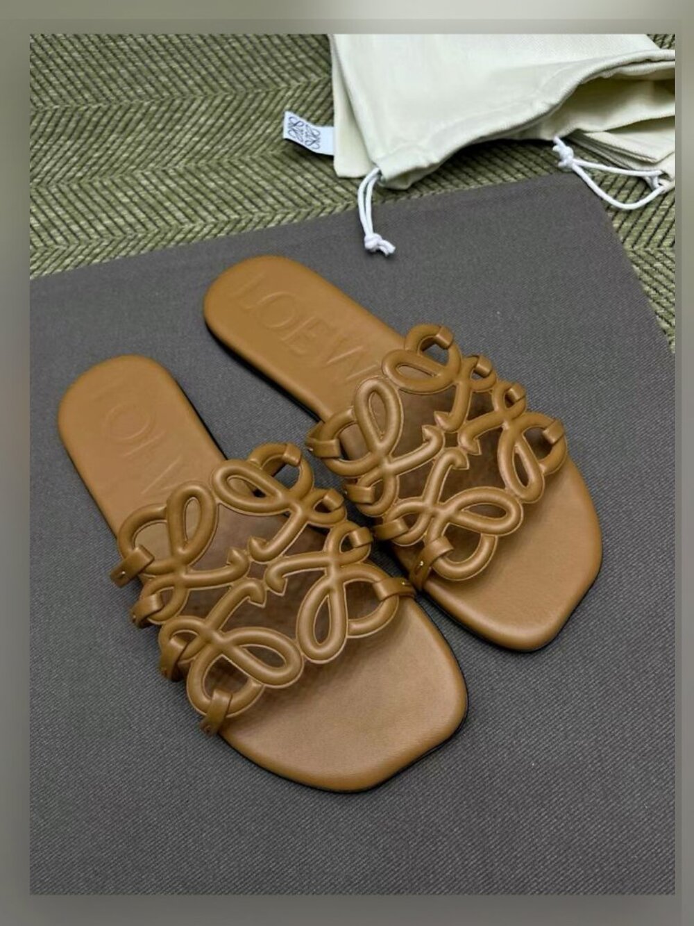 Loewe Caramel Anagram Slip-On Flat Mules